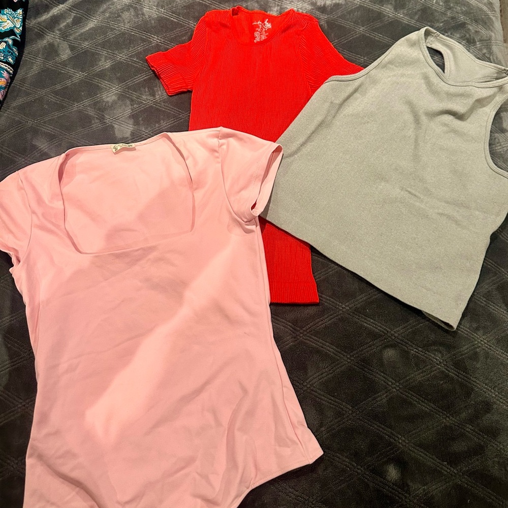 Free People Pink, Red & Gray Shirts, sweatshirt, beach pants, dress BUNDLE